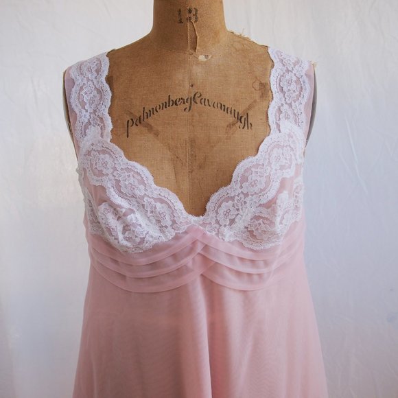 vtg 60s KOMA Pink Nylon Chiffon Babydoll Short Empire Chemise Nightgown Lace M - Picture 5 of 11